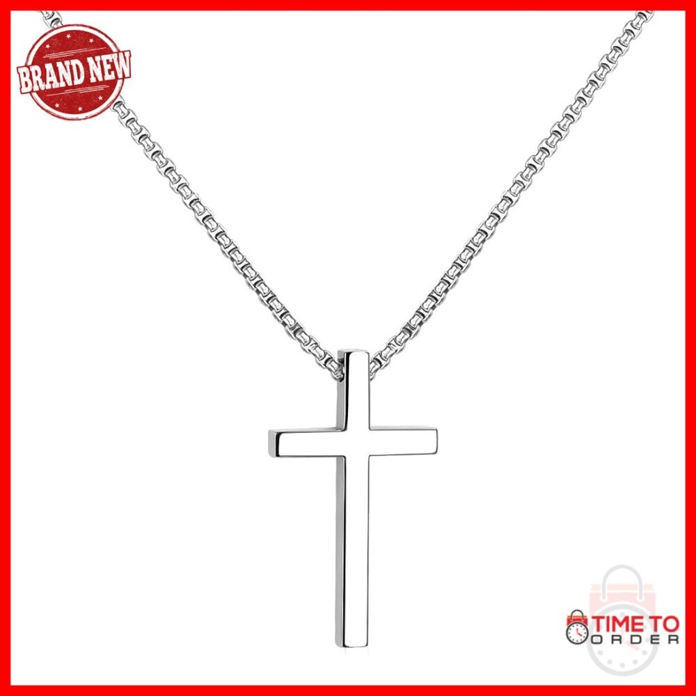 Pure Titanium Cross Necklace 3mm Rolo Chain 23.6" Unisex Gift